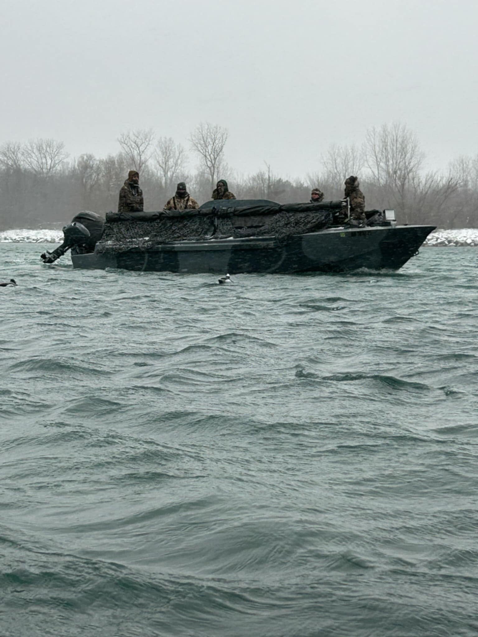 The Huckeye Charters boat rigged with a layout blind for the Lake Erie waterfowl season out of Port Clinton, Ohio